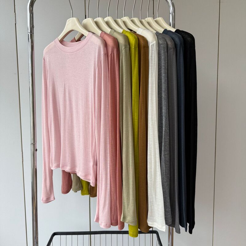 Light and Beautiful, Romantic and Graceful! Lyocell + Wool Round-Neck Soft, Comfortable, Drapey, Loose-Fitting Long-Sleeve T-Shirt for Women in Spring