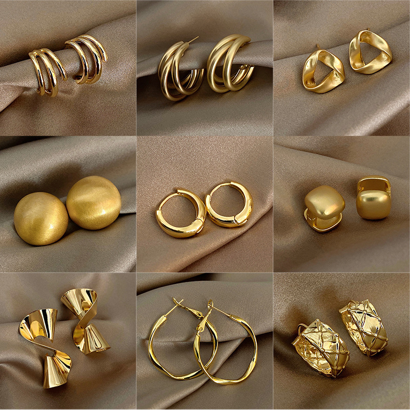 925 silver pin retro geometric metal earrings women's niche temperament high-end earrings explosions Joker earrings wholesale 925 silver pin retro geometric metal earrings women's niche temperament high-end earrings explosions Joker earrings wholesale