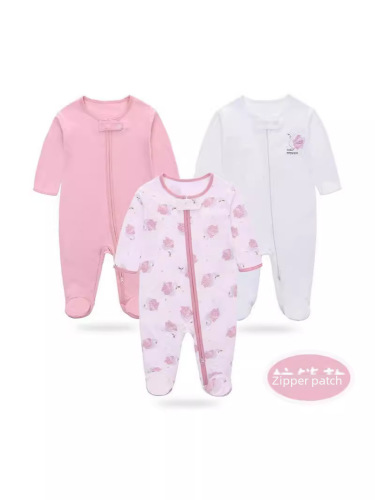 Baby onesie for spring and summer, long-sleeved, for newborns with feet, footie pajamas, baby footed crawler outfit, zipper-style, all-in-one clothing.
