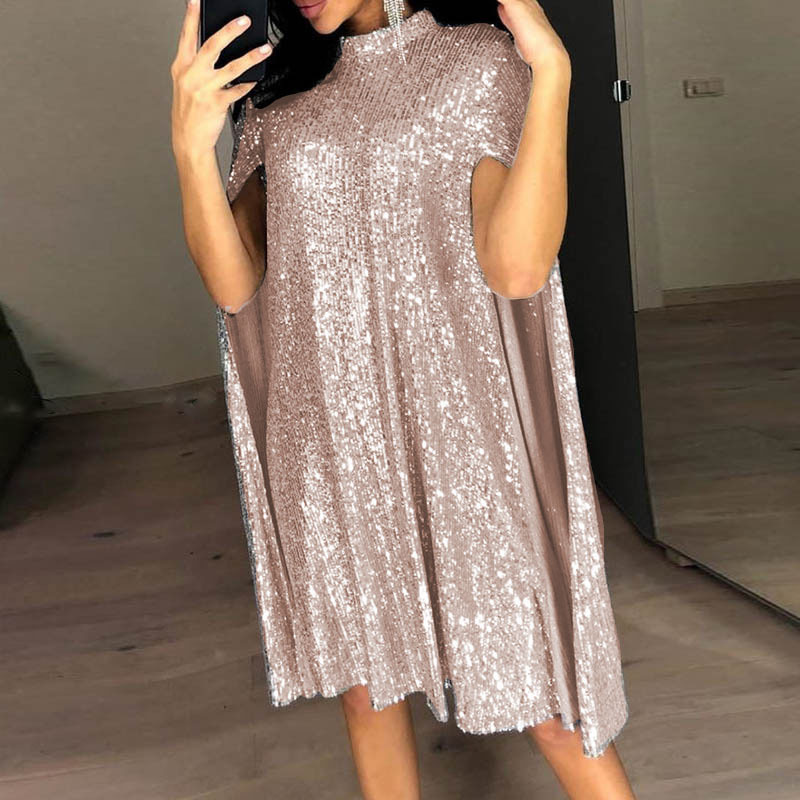 Women's Clothing small stand up collar sequined dress loose_senzul.com
