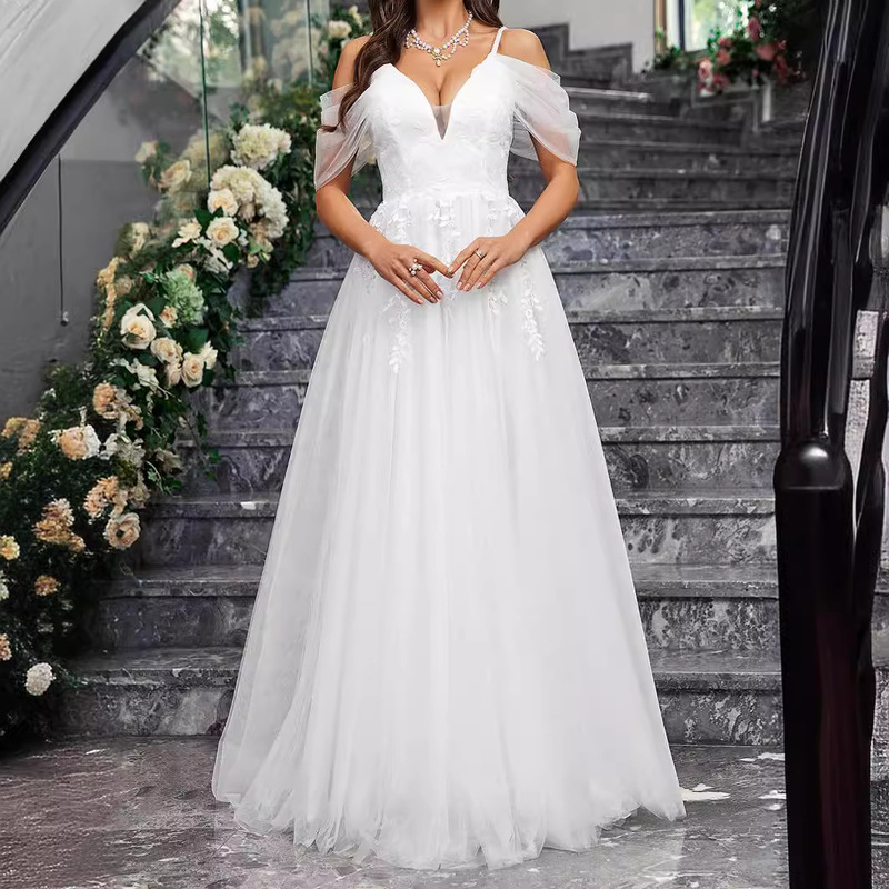 European and American foreign trade new wedding dress Amazon sexy strap mesh lace large pendulum wedding bride wedding dress wholesale
