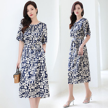杭州重磅真丝连衣裙夏季女新款高端设计感桑蚕丝抽象法式中长裙子