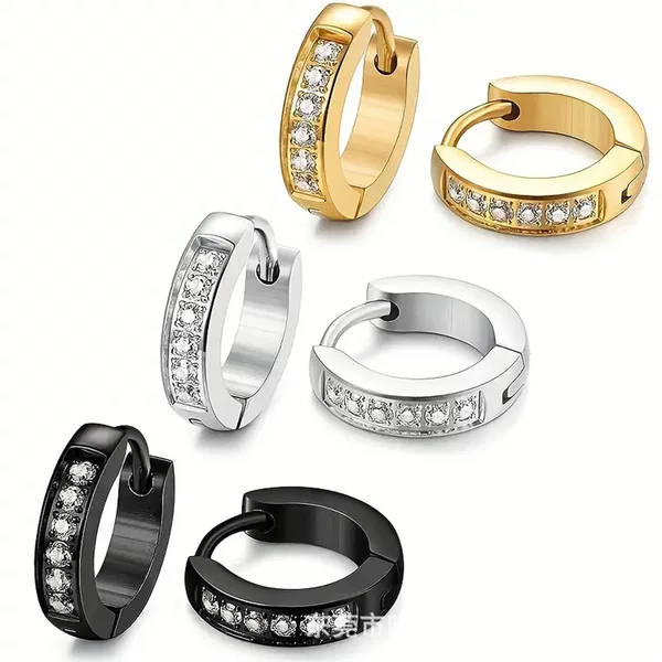 Cross-border foreign trade popular Diamond-embedded white stone fashion titanium steel stud earrings stainless steel earrings jewelry men and women ear buckle
