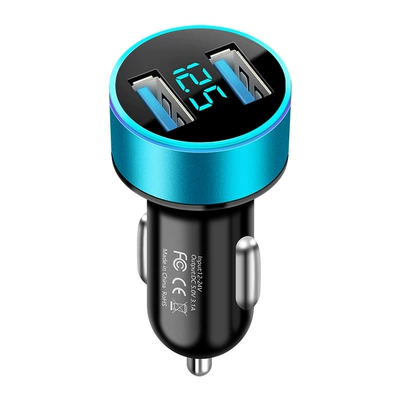display car charger manufacturer, Mobil şarj cihazları - black-shell-sapphire-blue-31a-opp-bag