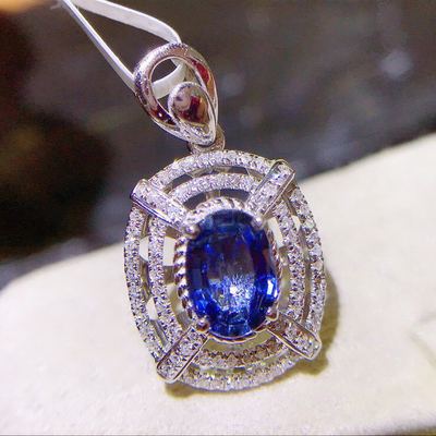 DIY厂家 18K金镶嵌天然蓝宝石吊坠 主石:1.26克拉