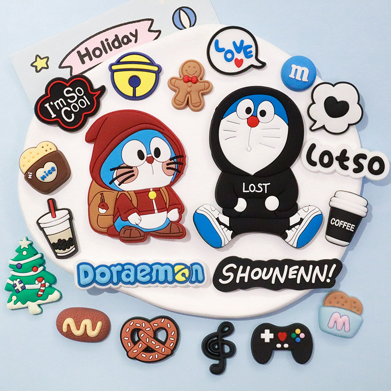 潮牌机器猫公仔软胶配件 DIY手机壳冰箱贴片机器猫鞋子装饰材料贴