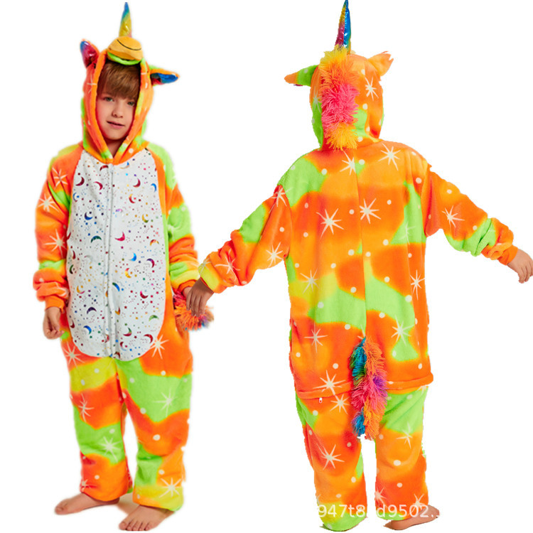 Manufacturer Customized Flannel Cartoon Animal One-Piece Pajamas, Children's Nightgowns, Couple's Long-Sleeved Home Wear, Parent-Child Mid-Length Style