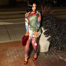 欧美风2025秋季外贸新款创意3D数码印花个性街头紧身长袖连体裤女