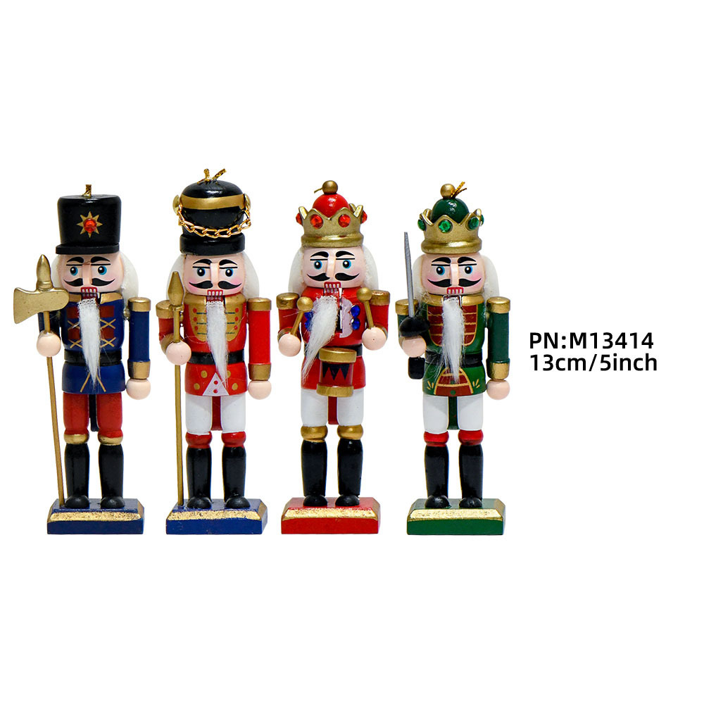 Tráfico fronterizo de madera cascanueces soldados adornos 13cm set tetra dopamina colgante árbol de Navidad hogar marionetas rey