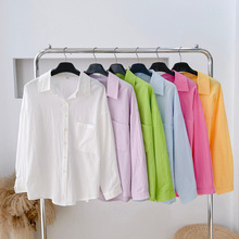 100%纯棉衬衫女白色宽松休闲全棉衬衣春夏新款高档外搭透气防晒衣