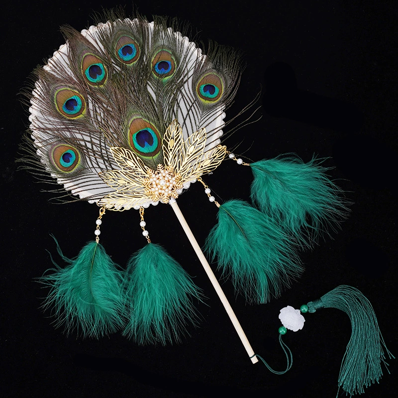 Handle, accessory, velvet props, handheld Hanfu, cheongsam, peacock