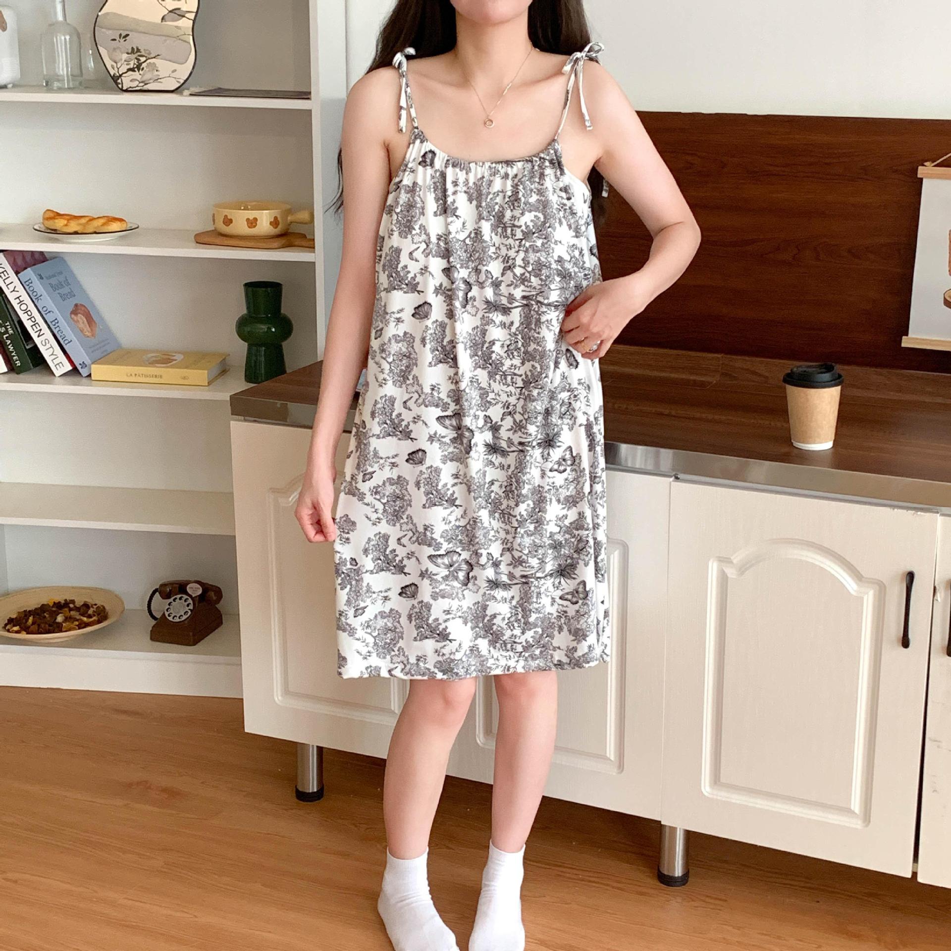 Pijama con cojín de pecho para mujeres de verano nuevo estilo chino pinturas de tinta dulce estudiantes de ocio harness pijamas caseros comercio exterior al por mayor