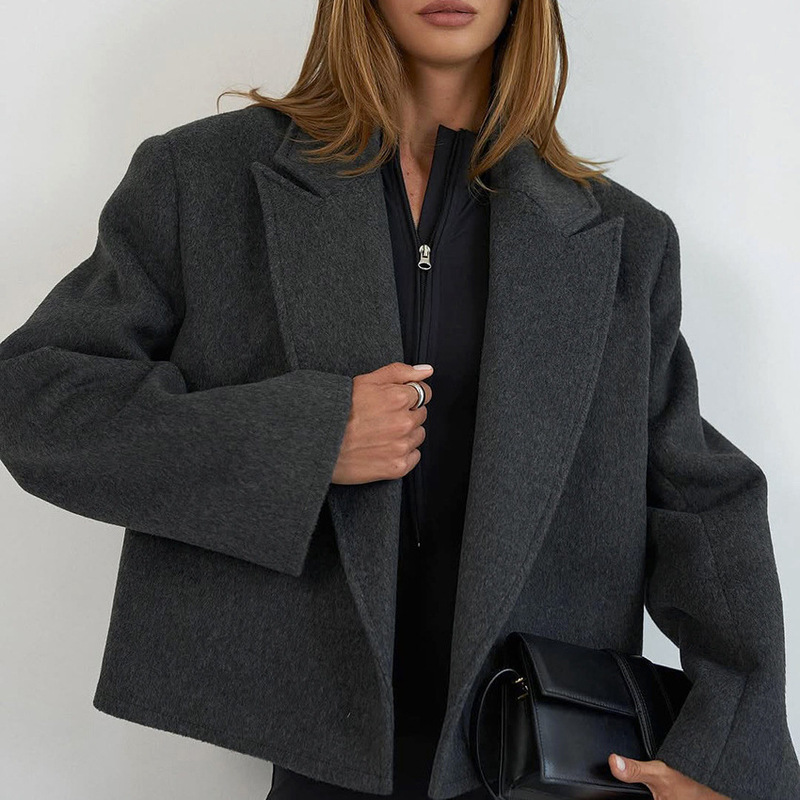 2027 Autumn/Winter Short Woolen Blazer for Women, Gray with Belt, High-End Versatile Youthful Women's Jacket