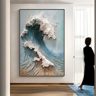 Purely Hand-Painted Oil Paintings of Waves, Dafen Village Entrance Paintings, Textured Living Room Decorative Paintings, Abstract Hanging Paintings