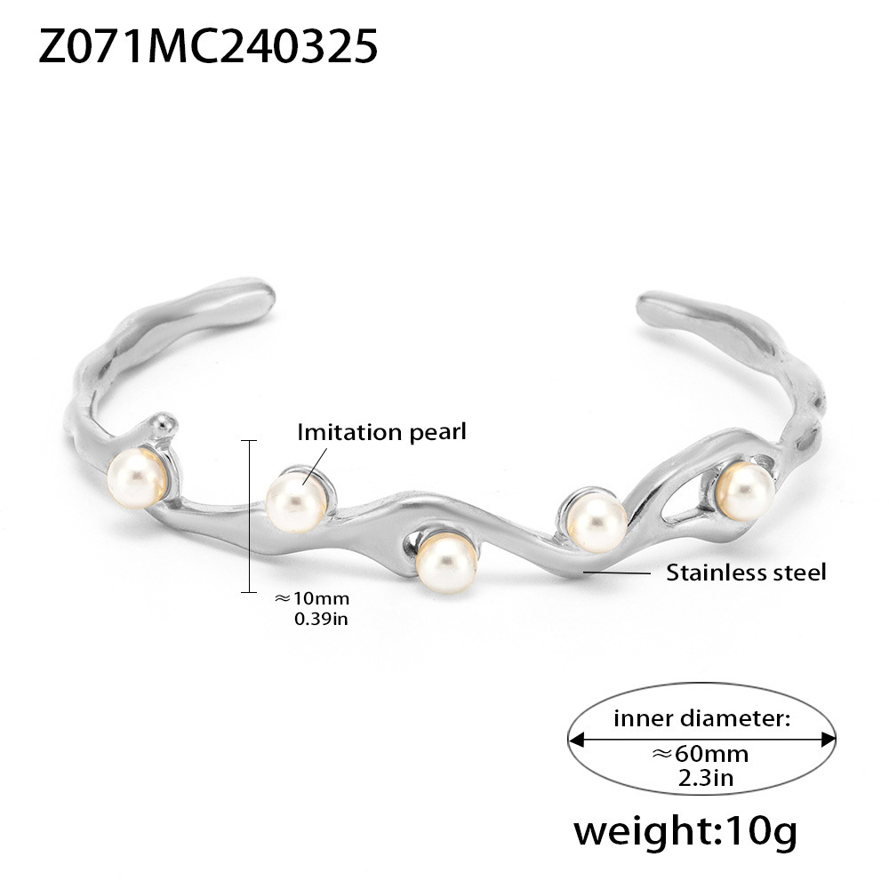 Qiongyao ins Cross-border chapado en oro real de 18 quilates imitación de perlas pulsera abierta diseño personalizado no se desvanece pulsera de acero de titanio en forma de C