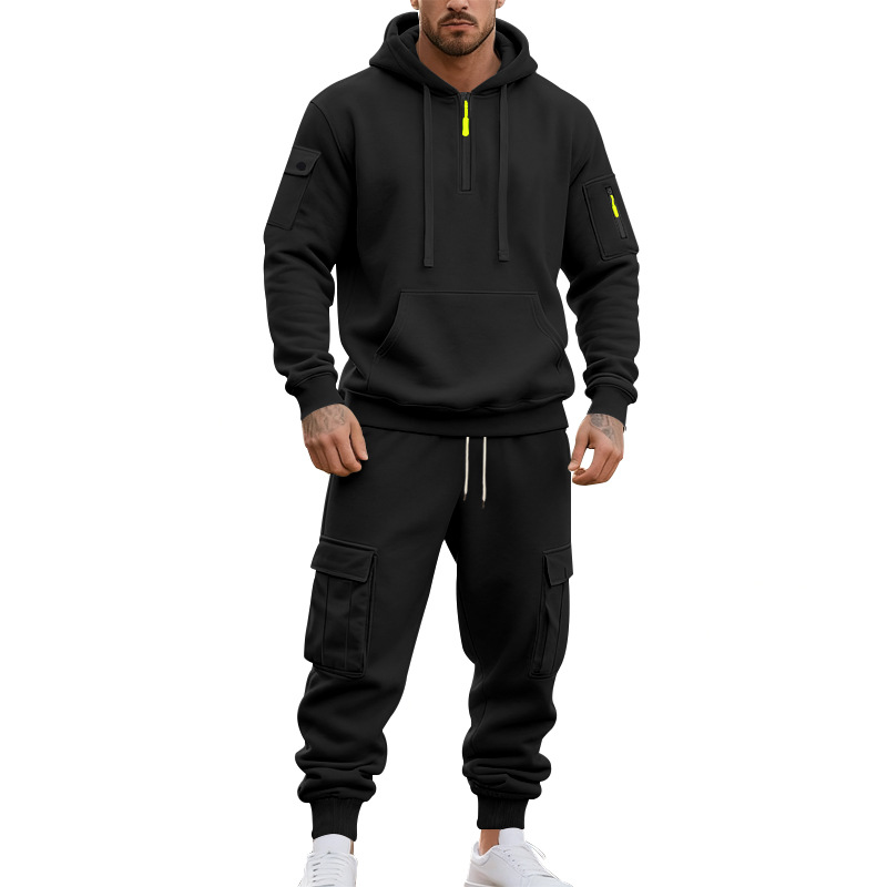 American Autumn And Winter Heavy Loose Men's Tooling Outdoor Commuting Casual Fleece Warm Sweater Tooling Sweatpants Set_viptrois.com