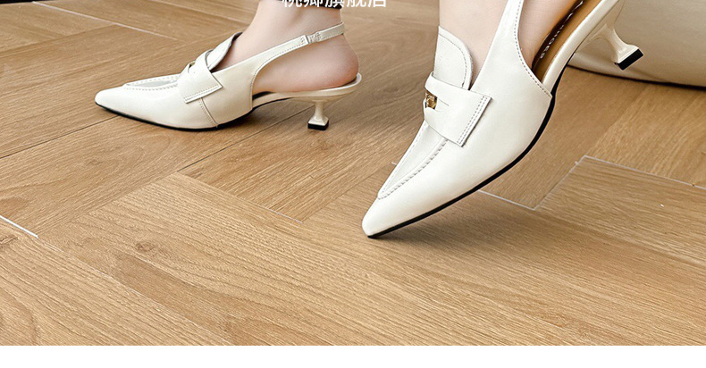 Giày sandal hở lưng nữ mũi nhọn gót thấp da mềm — Màu đen chi tiết 33