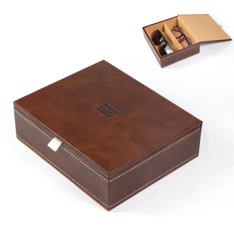 High-grade glasses case PU leather handmade large capacity sunglasses myopia storage box 2 4 grid travel mirror box