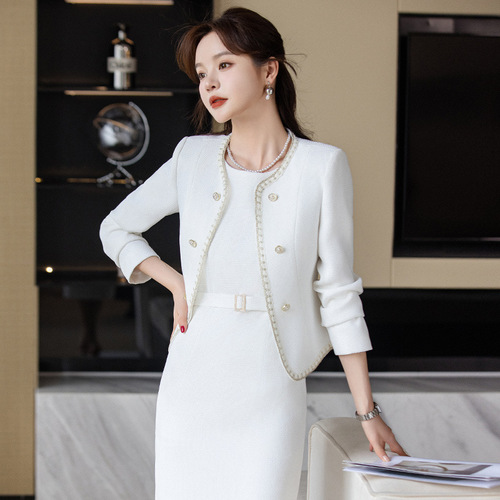 White small fragrant suit suit for women spring and autumn 2024 new high-end fashion temperament waist dress two-piece set