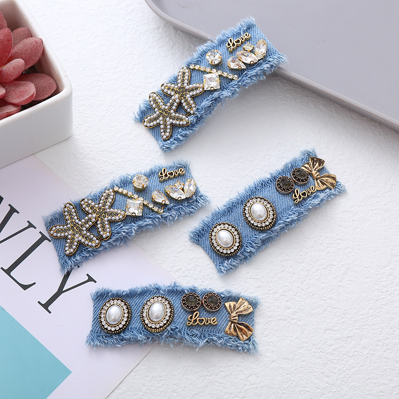 Women's Retro Geometric Cloth Inlay Artificial Pearls Rhinestones Hair Clip display picture 1