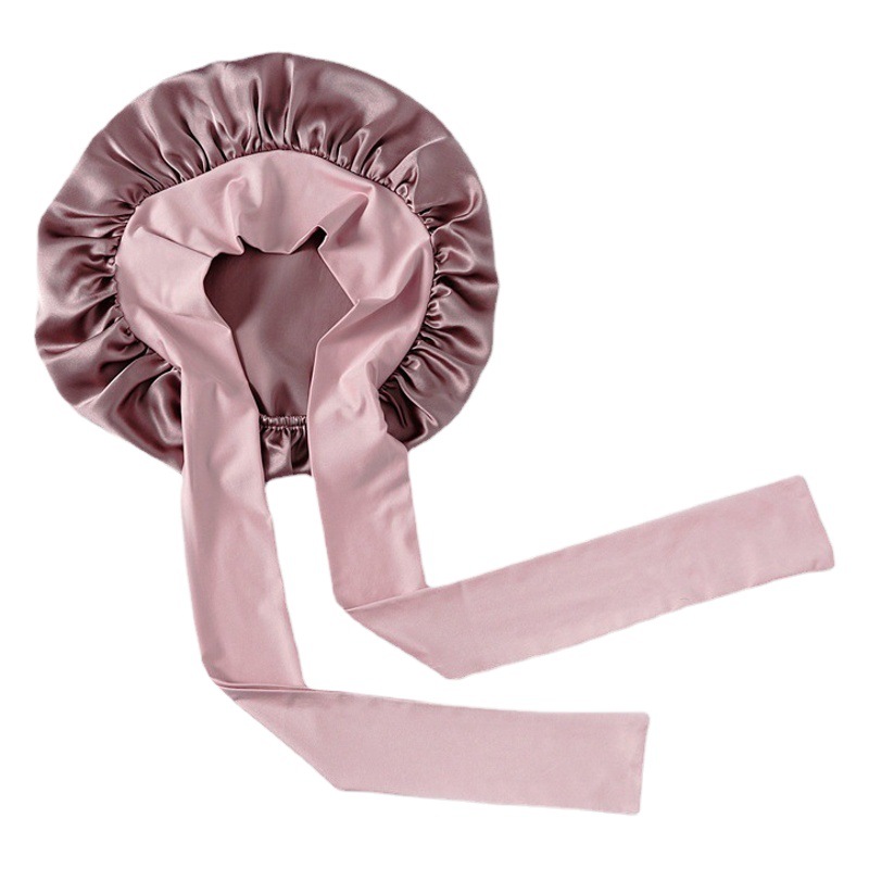 Amazon 100 Silk Crepe Satin Hair Care Wide-brimmed Lace-up Adjustable Elastic Large Silk Nightcap