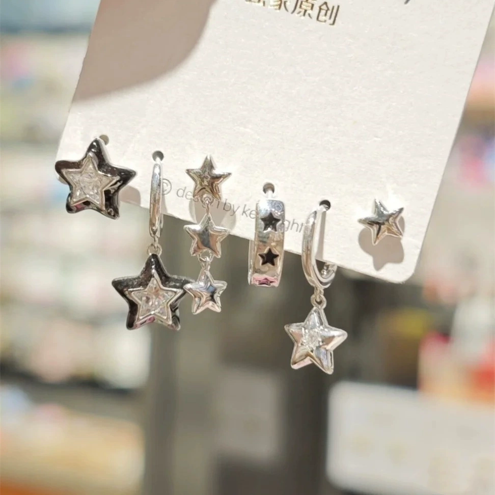 Earrings set 6-piece, European style simple elegant, metal fashion studs and dangles