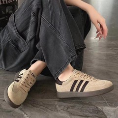 女性用スリーストライプスドイツ訓練靴、ヌバックレザーカジュアル万能白靴、レトロシングルシューズ、大きいサイズスポーツフォレストシューズ