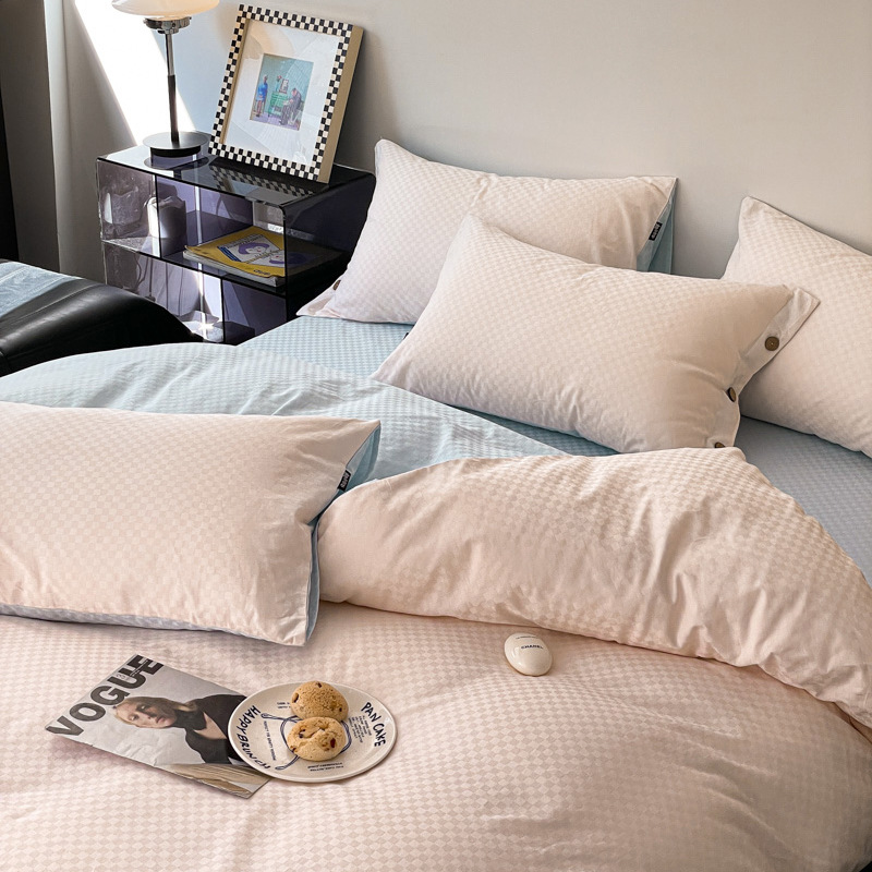 Luz de lujo jacquard de algodón de fibra larga satén conjunto de cuatro piezas 100 algodón puro color a juego cama de cuatro piezas de estilo nórdico cubierta de la colcha hoja de cama