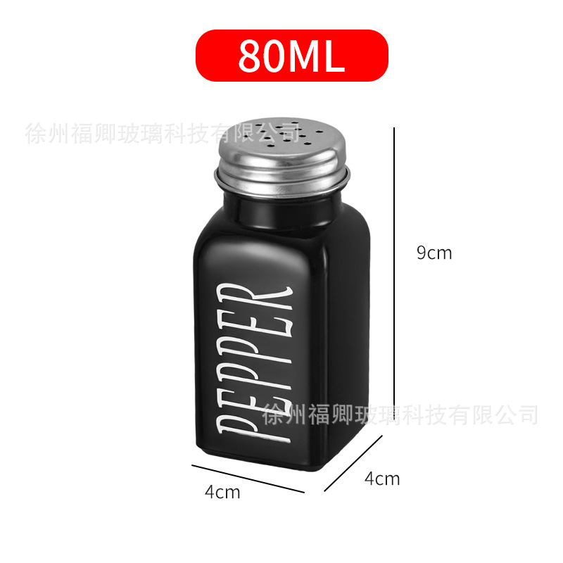 En stock cuadrado condimento botella cocina blanco y negro condimento botella barbacoa condimento botella pimienta y sal MSG sal pimienta botella de vidrio