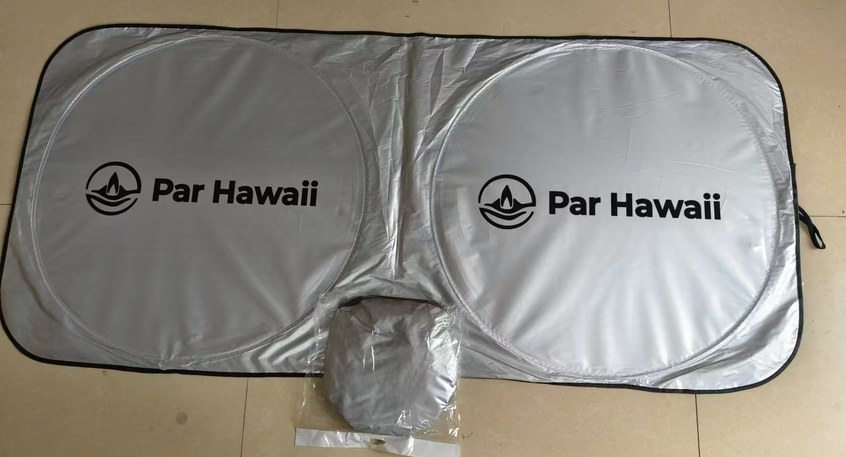 Universal heat insulation sun shield coated silver cloth car double ring sun visor printed LOGO car sun shield