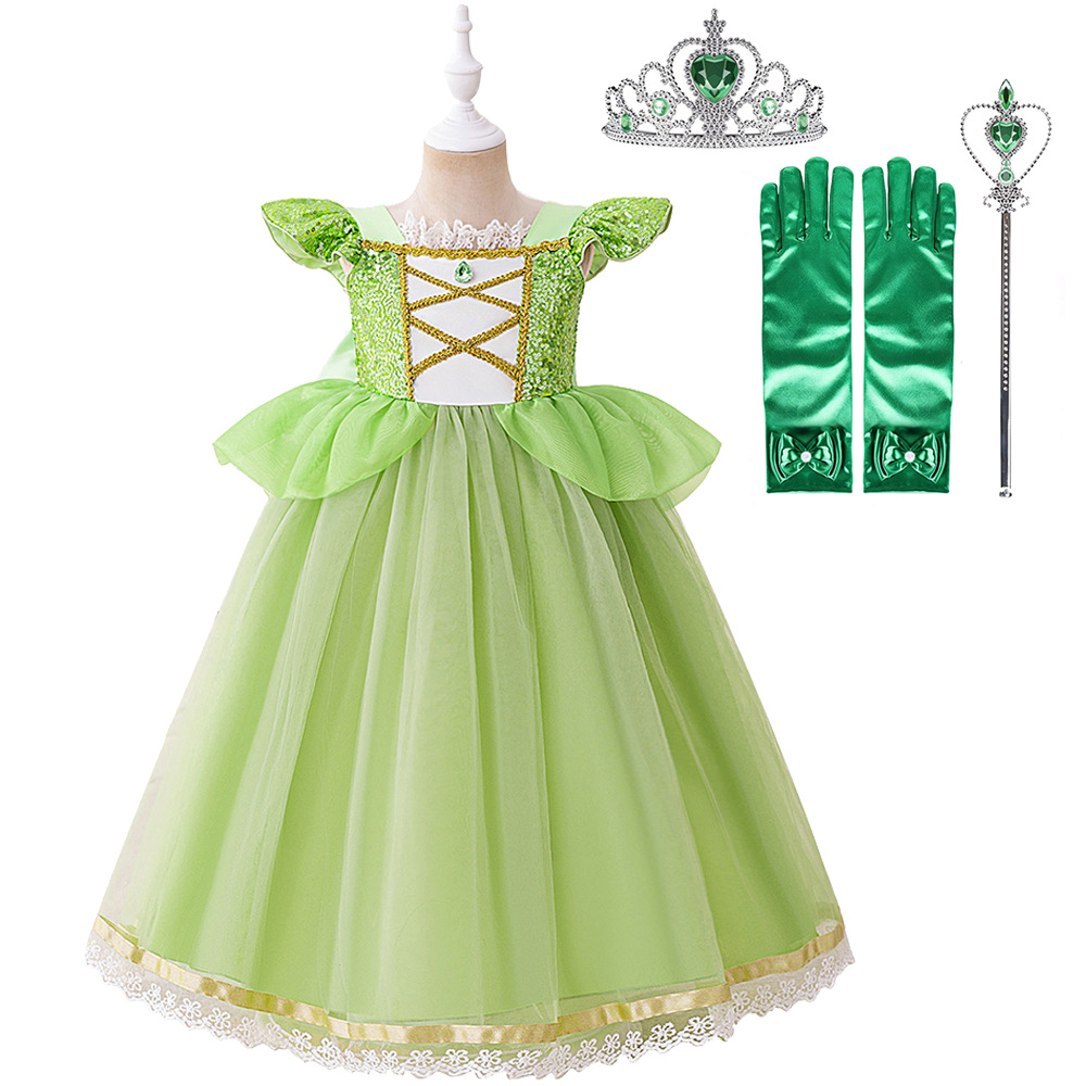 Vestido de juego de rol para niñas, disfraz de Rapunzel, vestido de cumpleaños con lentejuelas para niñas pequeñas.