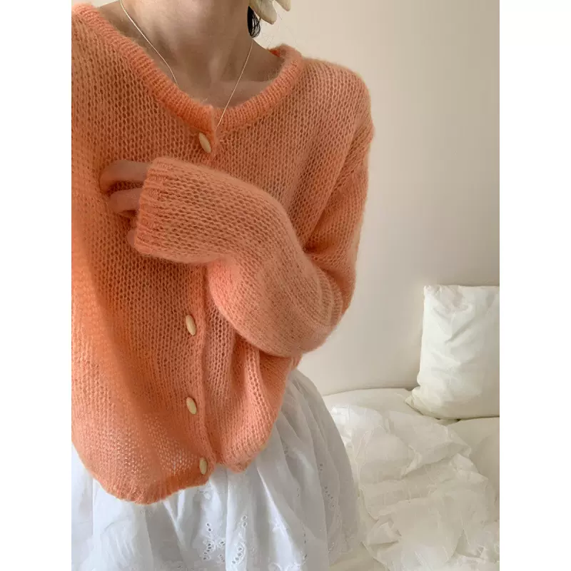 韩系温柔风软糯舒适马海毛短款针织开衫百搭宽松气质减龄显瘦上衣