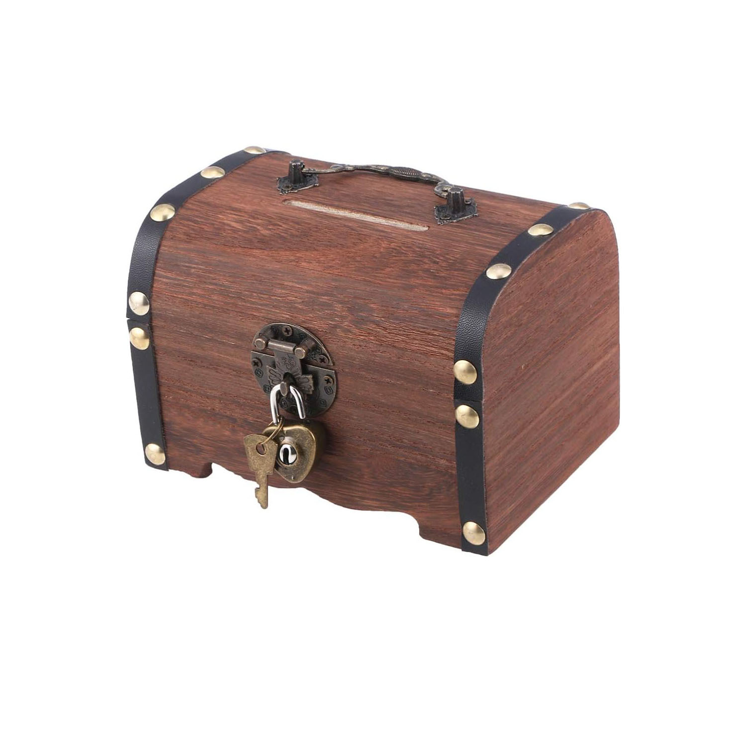 Vintage American-Style Wooden Piggy Bank Treasure Chest, Country-Style Multifunctional Decorative Coin Storage Box for Weddings