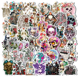 50张新款bone艺术风骷髅贴纸可装饰行李箱吉他防水贴亚马逊爆款