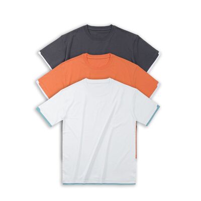 2021新款男女丝光棉短袖T恤半袖假两件拼色拼接宽松打底圆领上衣|ru