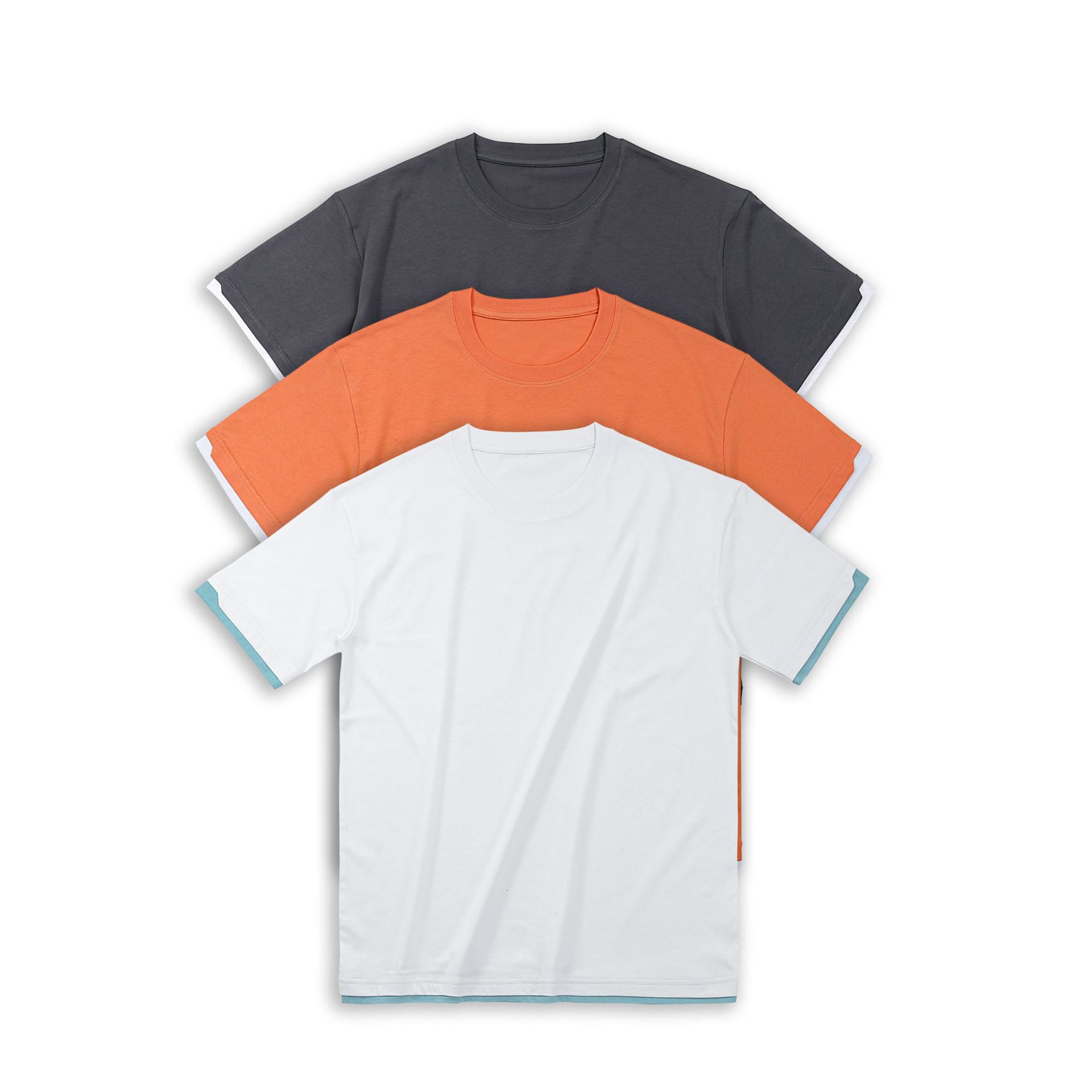 2021新款男女丝光棉短袖T恤半袖假两件拼色拼接宽松打底圆领上衣|ru