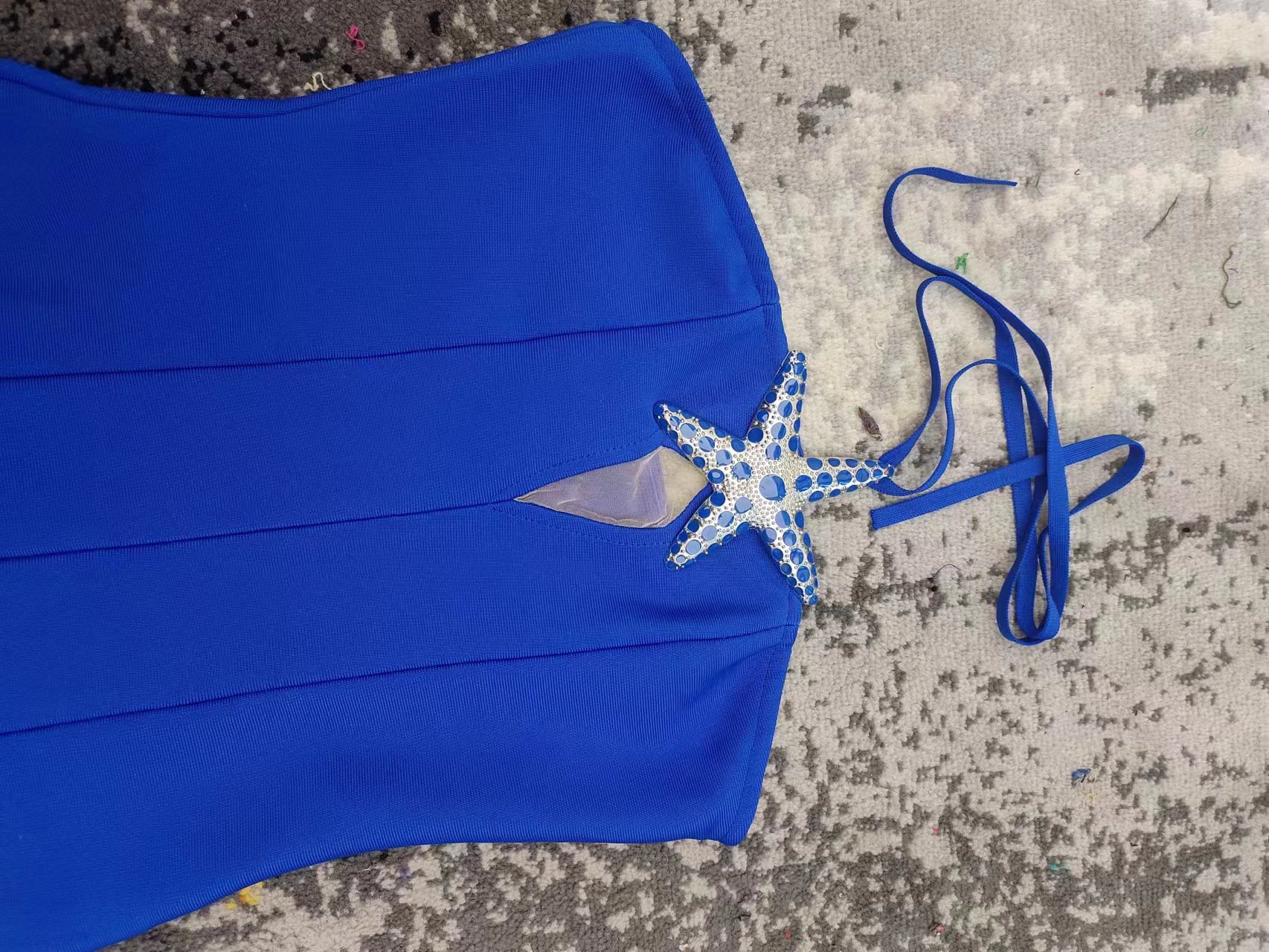 Blue Pentagram Wrapped Hip Bandage Dress - 23