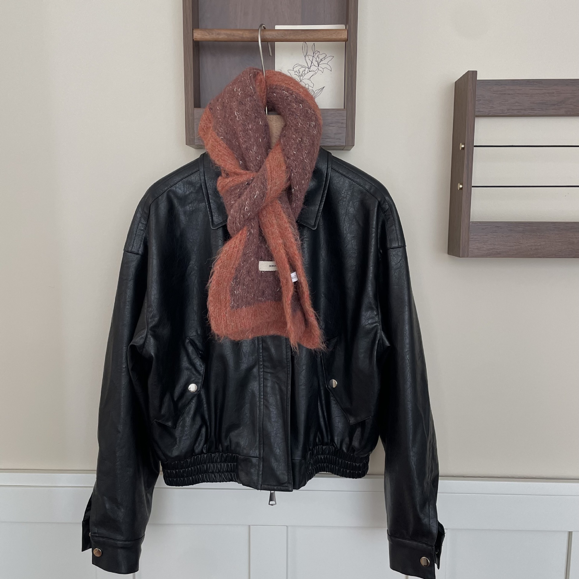 Écharpe à bordure contrastée en fil à pois pour l'automne et l'hiver, nouvelle écharpe tricotée en mohair collant doux, simple, à la mode et_voghion.com