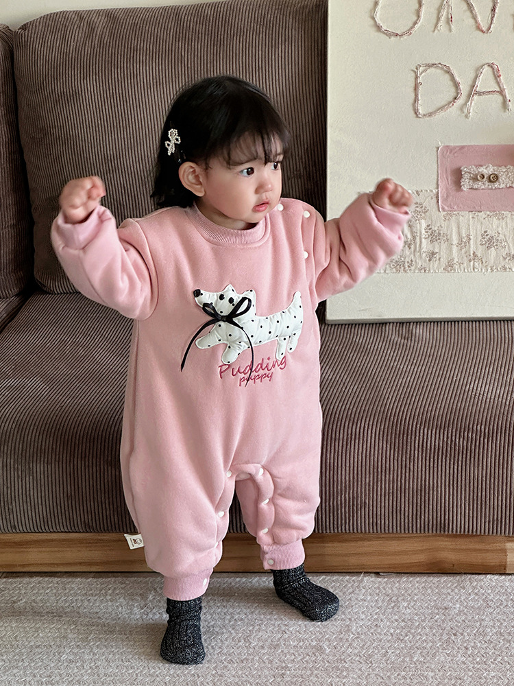 Ropa de una pieza de invierno para recién nacidos, ropa de escalada gruesa y cálida, 0-2 años, versión coreana de una chaqueta de algodón de estilo occidental