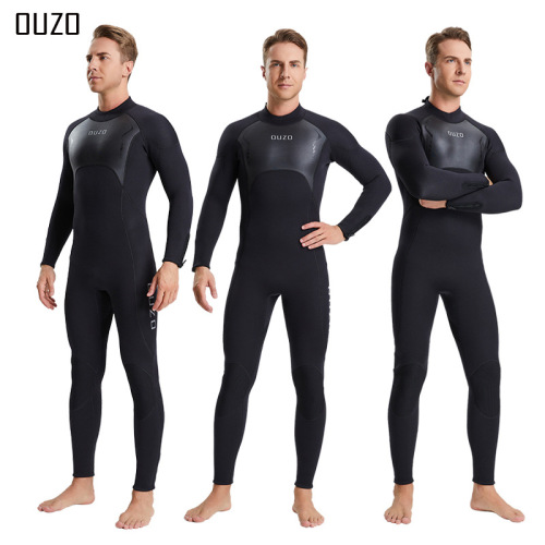OUZO new 3mm wetsuit men's long-sleeved one-piece wetsuit thickened warm surfing suit winter swimsuit snorkeling suit