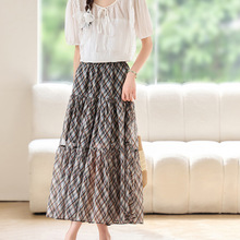 格子半身裙女夏季新款2025显瘦休闲气质轻熟女复古蛋糕a字裙