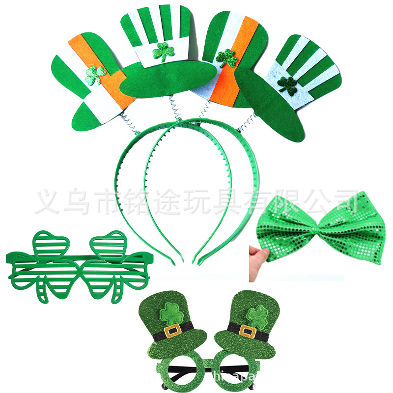 Irlandés Amazon nuevo trébol collar cabeza hebilla gafas pulsera Día de San Patricio traje