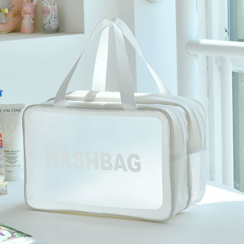Matte high quality cosmetic bag PVC, handheld set for traveling, capacious organizer bag, 3 piece set