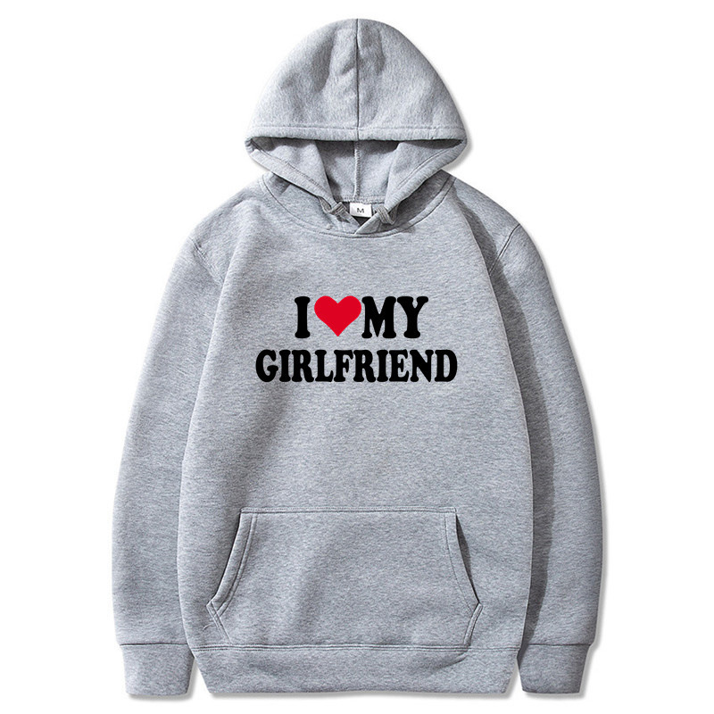 I love my girlfriend printed hooded sweatshirt gothic winter pullover long-sleeve couple's hoodie I love my girlfriend printed hooded sweatshirt gothic winter pullover long-sleeve couple's hoodie