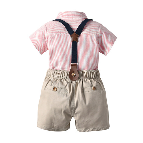 Cross-border baby boy gentleman dress summer new classic striped short-sleeved shirt shorts suit boy performance clothing