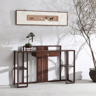Suo Mao New Chinese Style Solid Wood Strip Console Table for Entrance Hall, Zen-Inspired Offering Table Against the Wall, Entrance Decorative Table