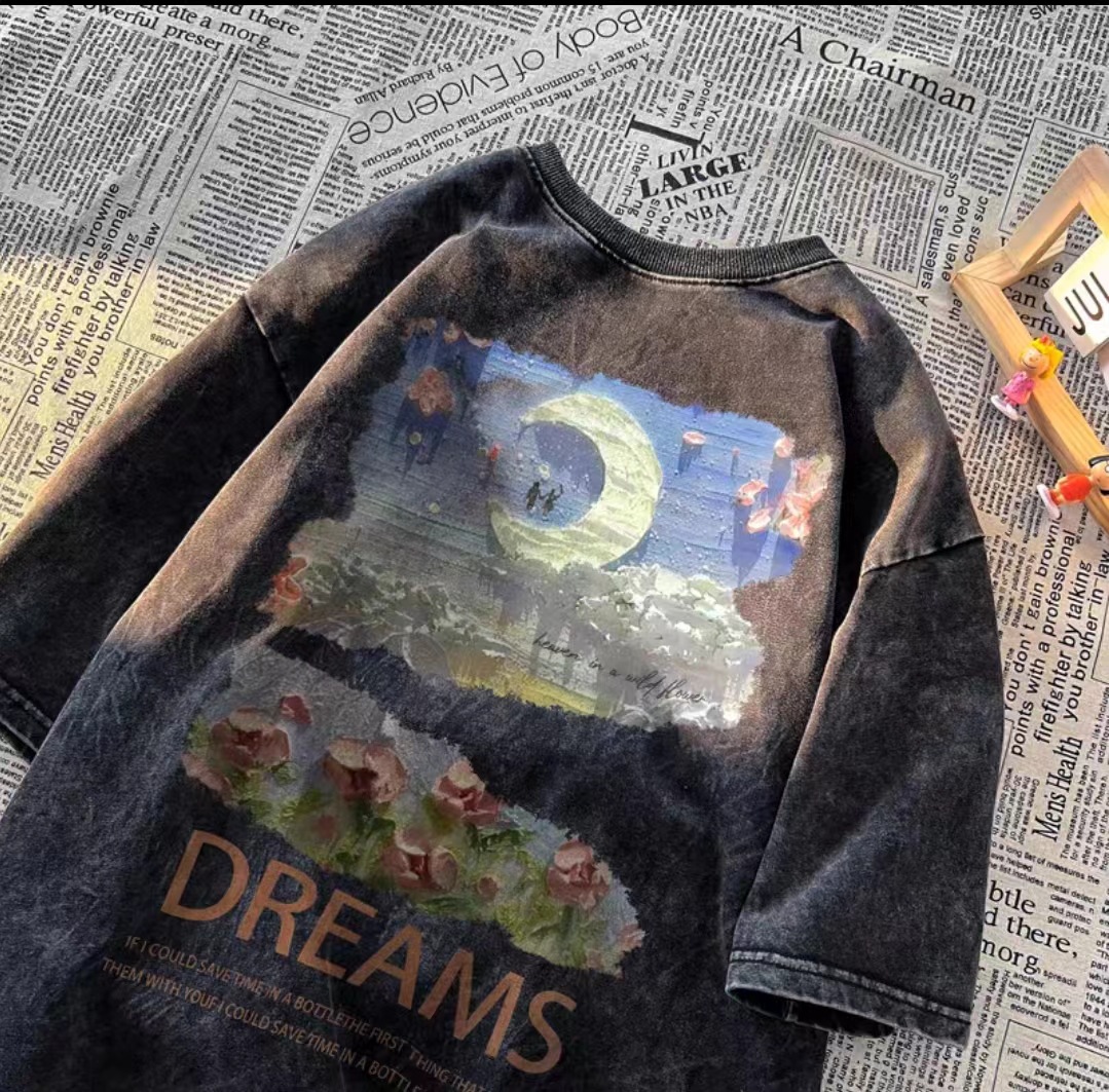 Camiseta de manga corta de algodón puro desgastado lavado retro americano para hombre, camiseta de media manga de marca holgada informal de verano para hombre