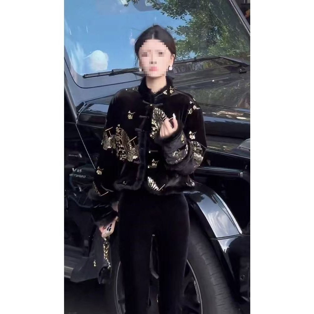 轻奢优雅高级女装时髦套装裙新中式国风刺绣设计短款羽绒服外套