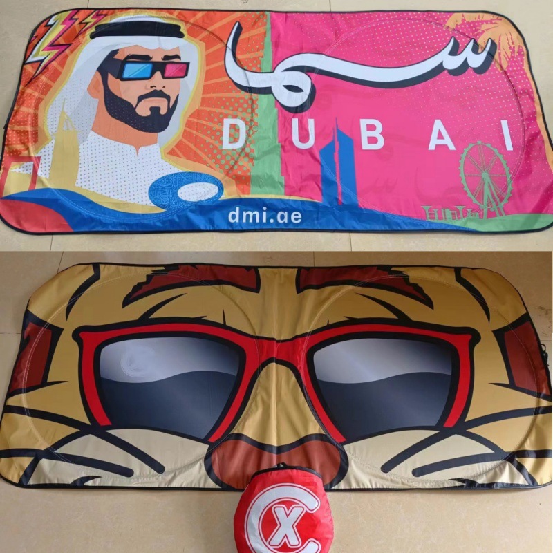 Universal heat insulation sun shield coated silver cloth car double ring sun visor printed LOGO car sun shield