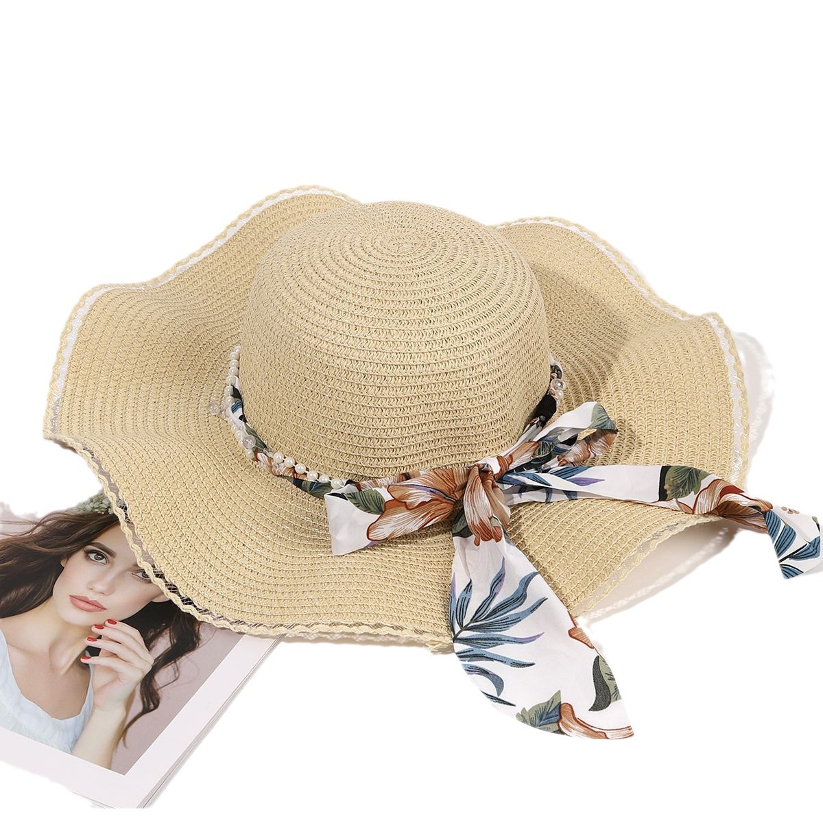 Nuevo estilo francés flotante parque de playa para jugar sombrero de paja de estilo coreano mujer moda arco de alta calidad dulce sombra transpirable